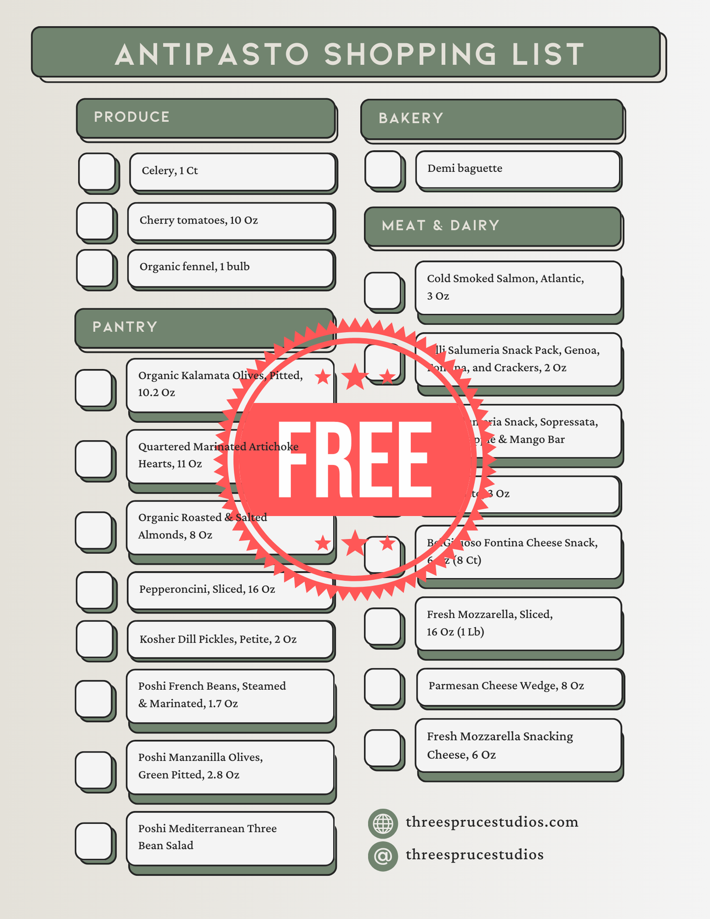 FREE Antipasto Board Shopping List