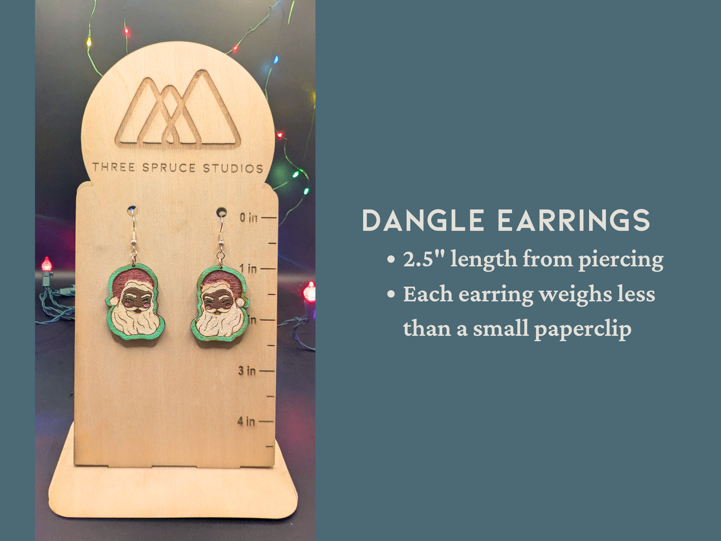 Nostalgic Winking Santa Earrings in Super-Light Wood