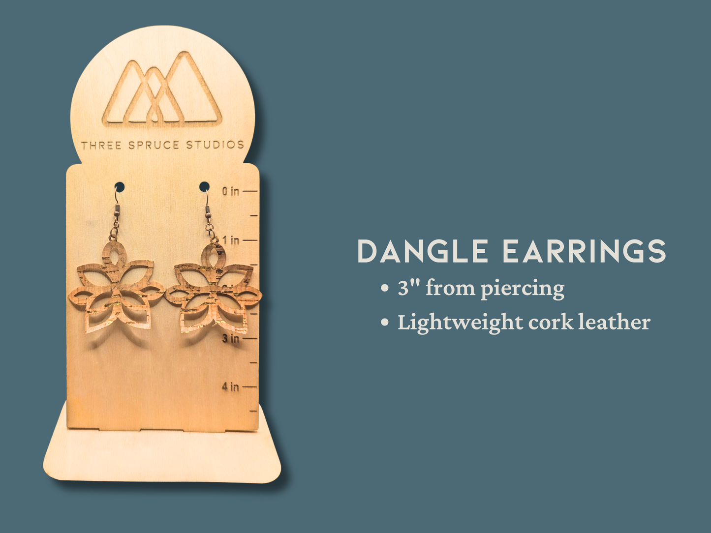 Geometric Lotus Earrings in Super-Light Metallic Cork Leather