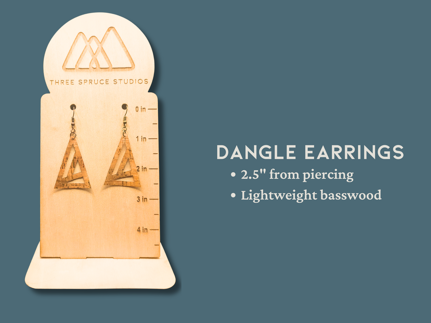 Geometric Triangle Earrings in Super-Light Metallic Cork Leather