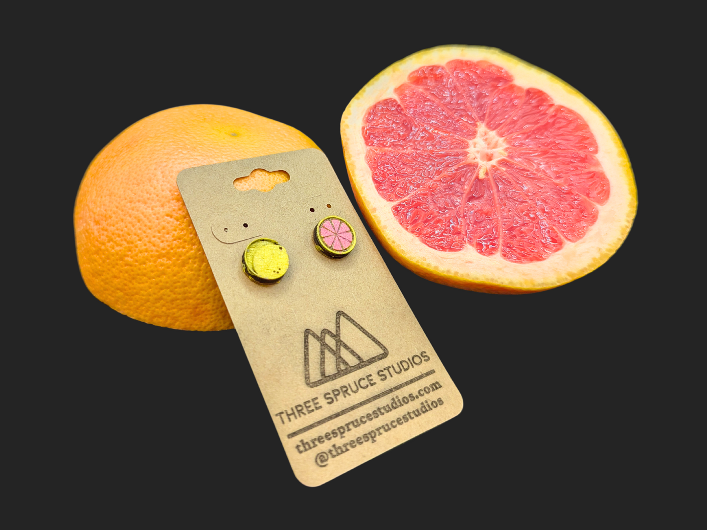 Grapefruit Earrings in Super-Light Wood