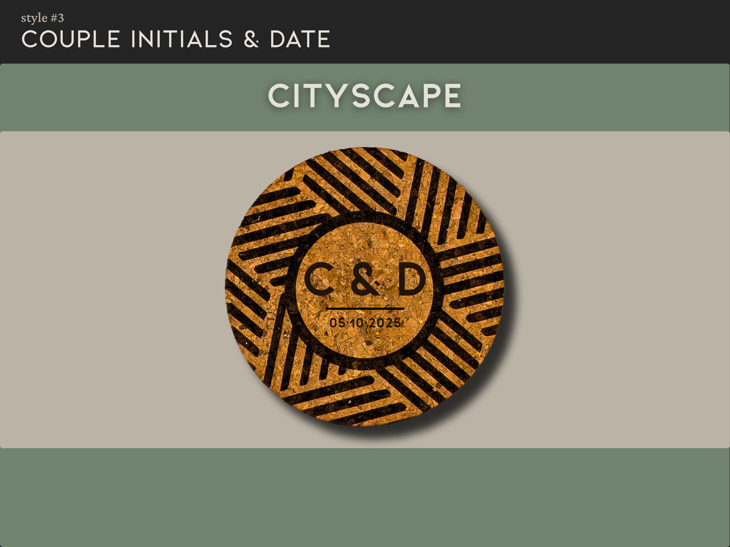 Personalized Round Cork Coasters with Couple Initials and Date (set of 4)