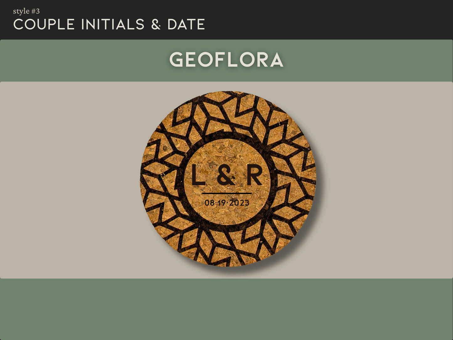 Personalized Round Cork Coasters with Couple Initials and Date (set of 4)