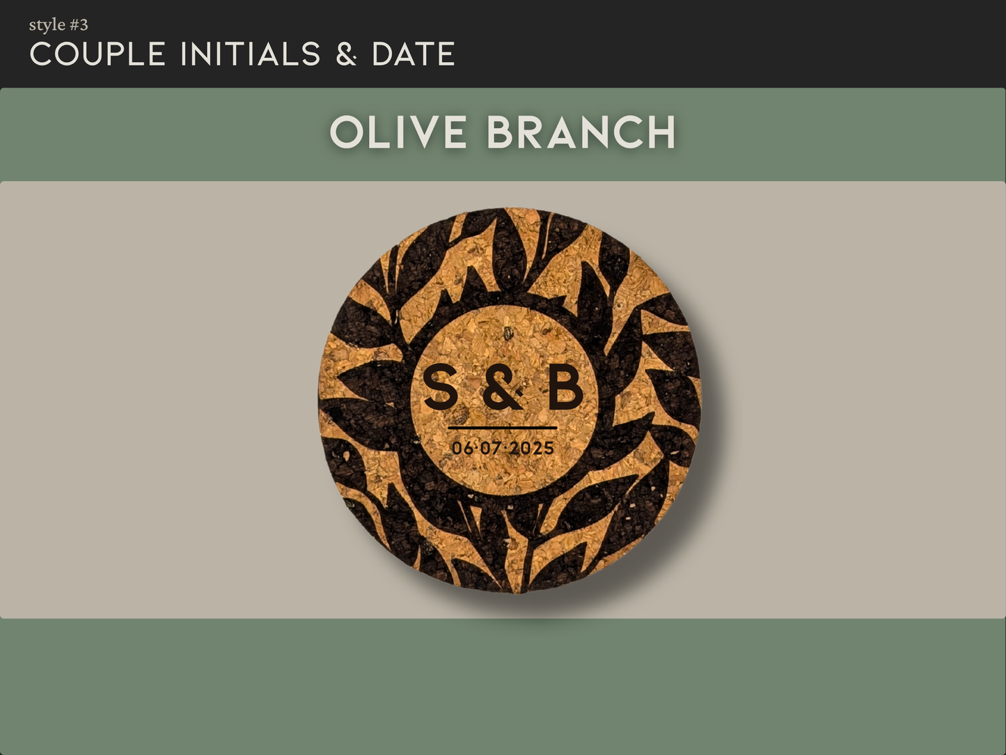 Personalized Round Cork Coasters with Couple Initials and Date (set of 4)