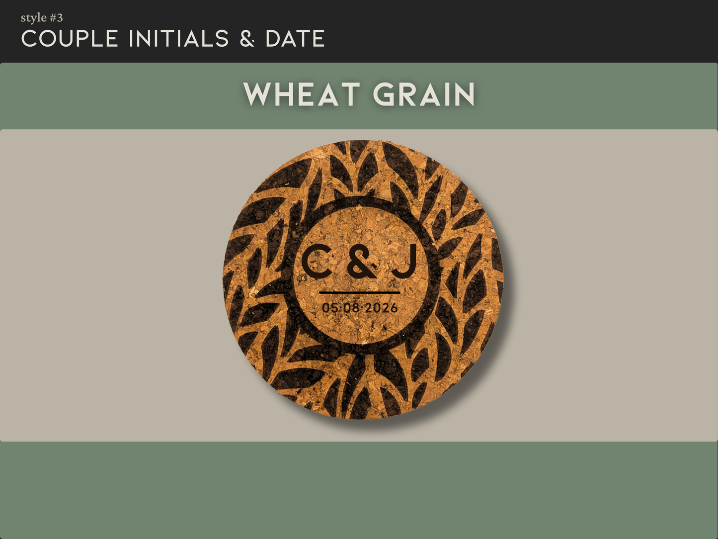 Personalized Round Cork Coasters with Couple Initials and Date (set of 4)