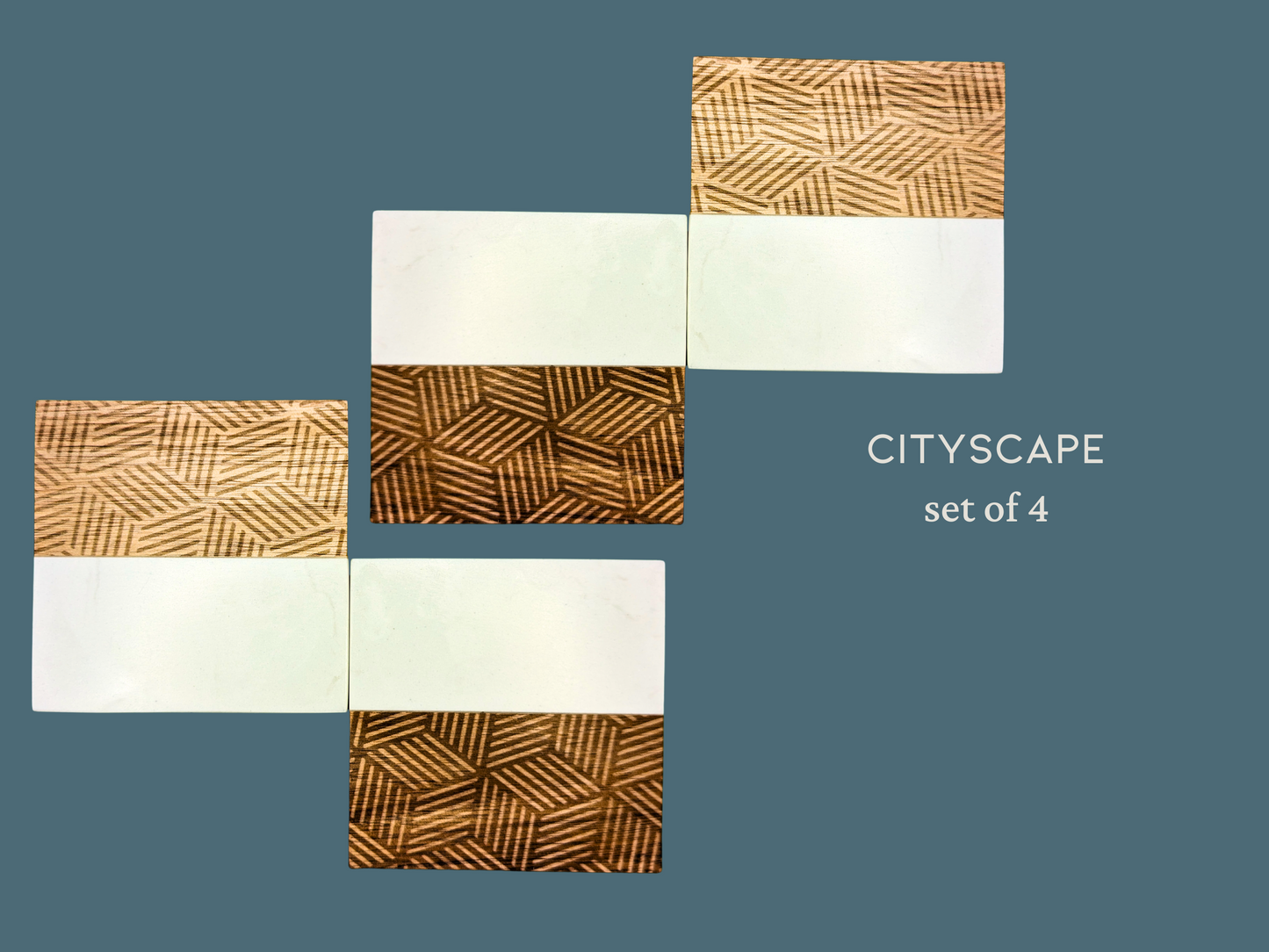 Square Acacia Wood & Marble Coasters (set of 4)