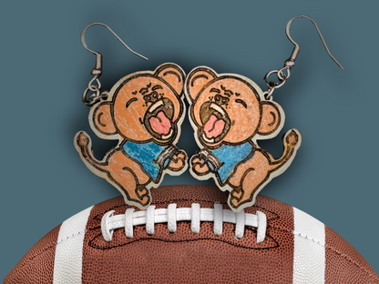 Detroit Football Roaring Kitten Earrings in Super-Light Wood