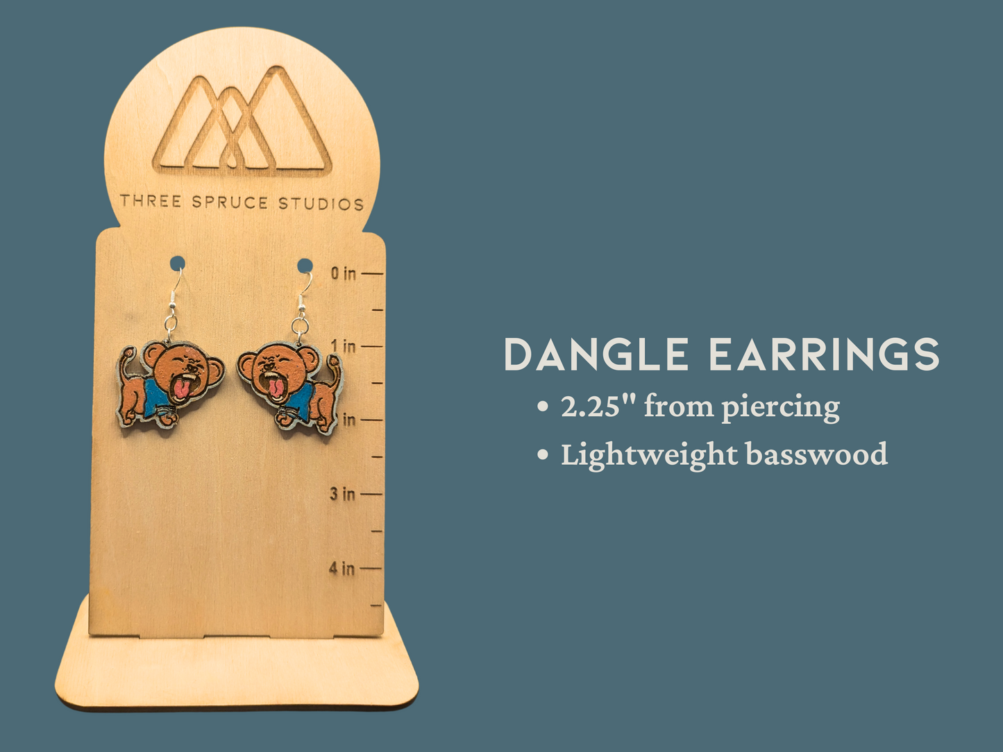 Detroit Football Roaring Kitten Earrings in Super-Light Wood