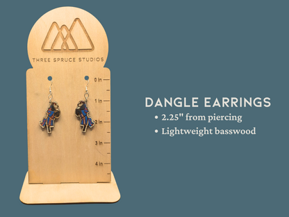 Detroit Basketball Stampeding Foal Earrings in Super-Light Wood