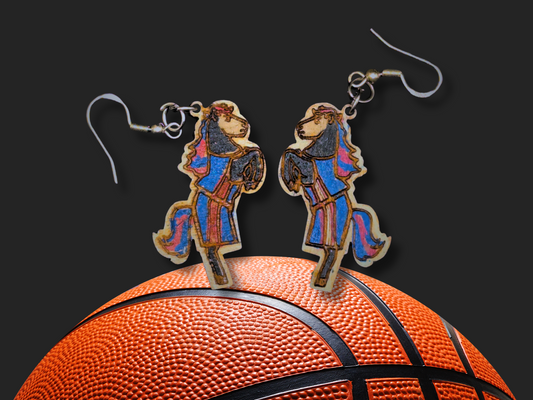 Detroit Basketball Stampeding Foal Earrings in Super-Light Wood