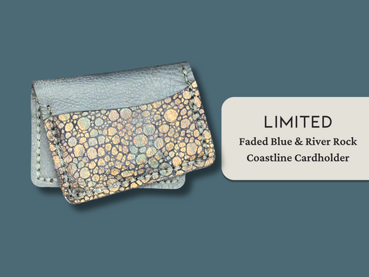 Limited Coastline Cardholder / Wallet in Reclaimed Faded Blue and River Rock Leather