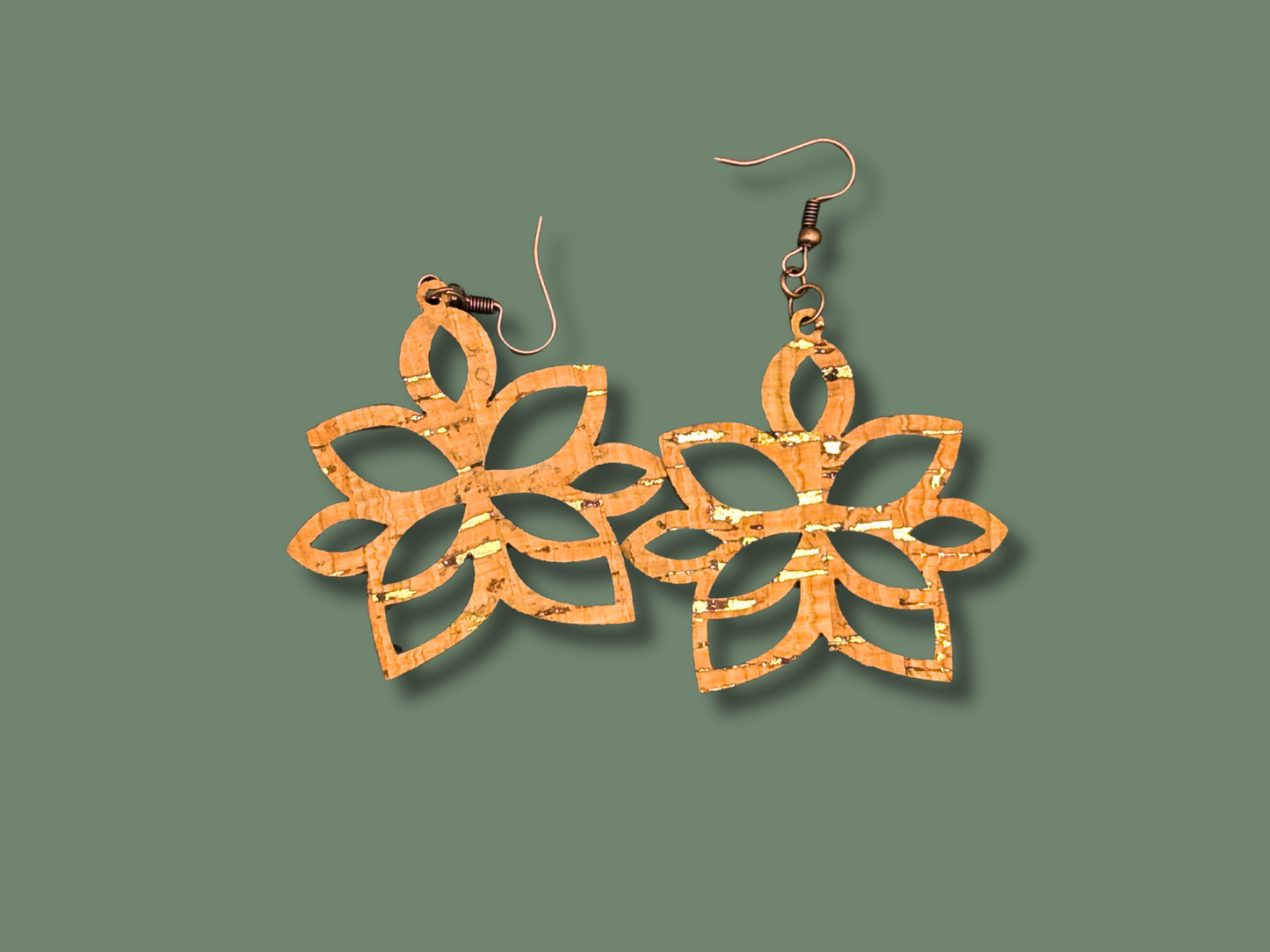 Geometric Lotus Earrings in Super-Light Metallic Cork Leather