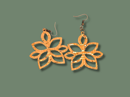 Geometric Lotus Earrings in Super-Light Metallic Cork Leather