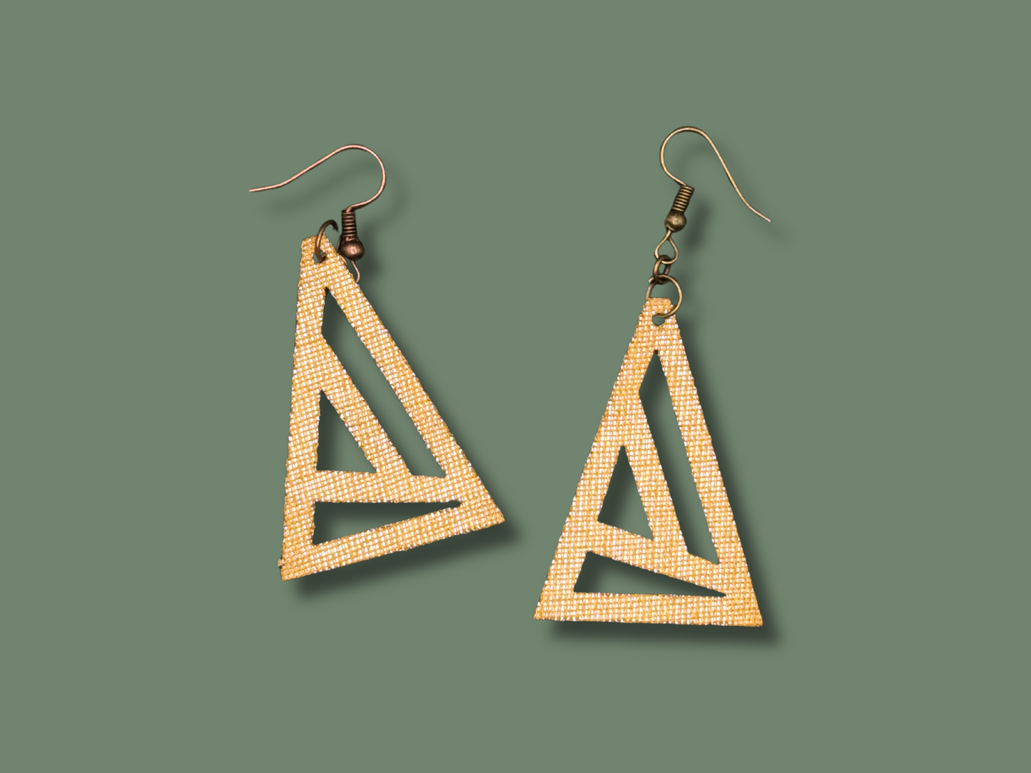 Geometric Triangle Earrings in Super-Light Metallic Cork Leather