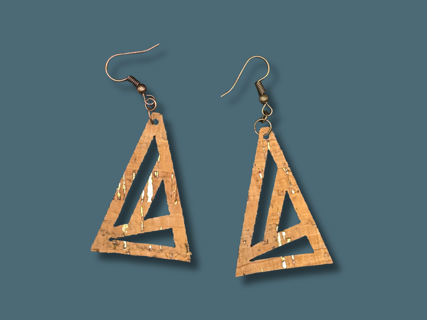 Geometric Triangle Earrings in Super-Light Metallic Cork Leather