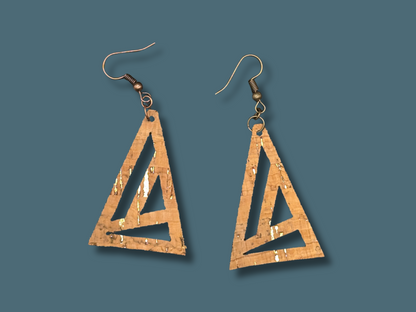 Geometric Triangle Earrings in Super-Light Metallic Cork Leather