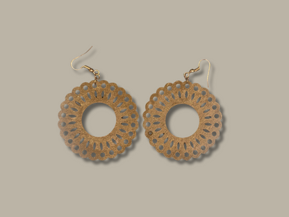 Geometric Lace Circle Earrings in Super-Light Wood