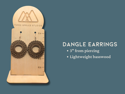 Geometric Lace Circle Earrings in Super-Light Wood