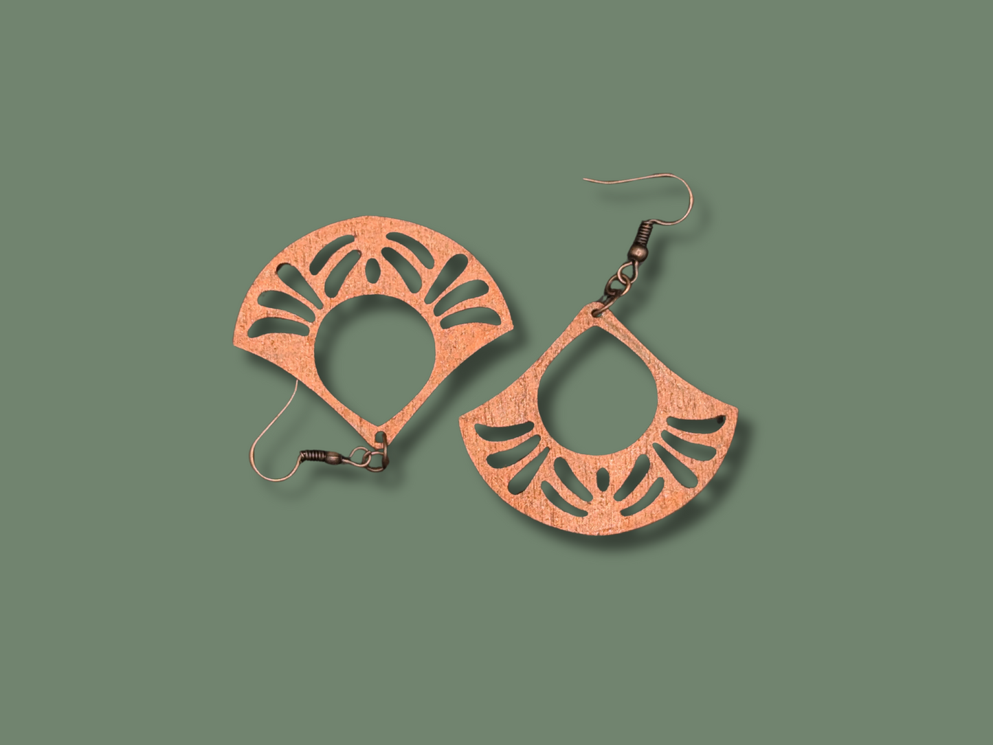 Geometric Copper Fan Earrings in Super-Light Wood