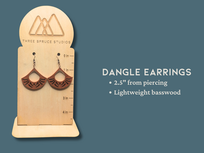 Geometric Copper Fan Earrings in Super-Light Wood