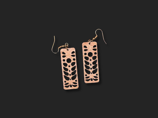 Geometric Rectangular Foliage Earrings in Super-Light Wood