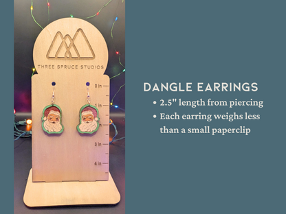 Nostalgic Winking Santa Earrings in Super-Light Wood