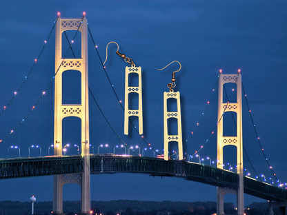 Mighty Mac Mackinac Bridge Earrings in Super-Light Wood