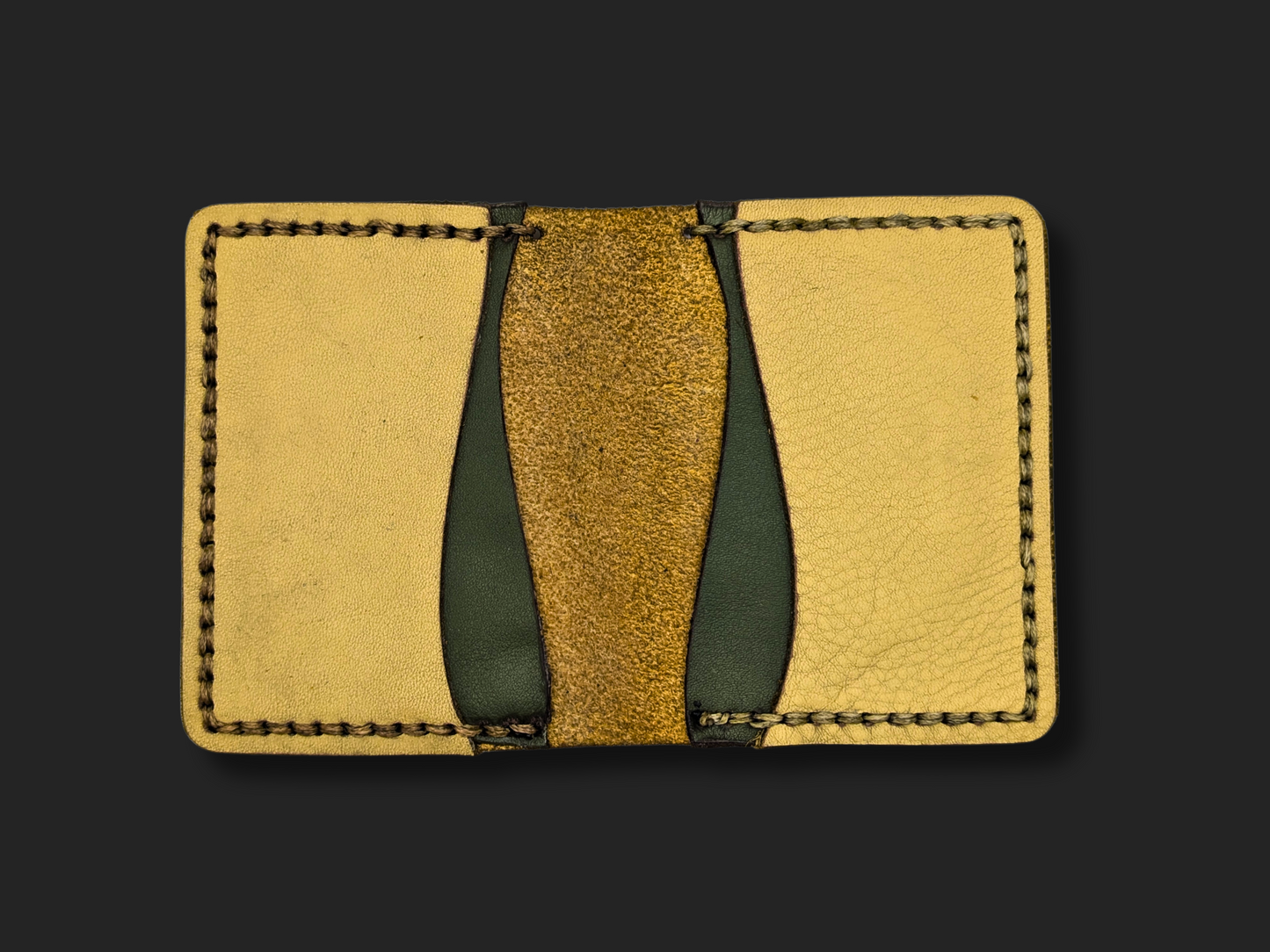 Limited Coastline Cardholder / Wallet in Reclaimed Two Tone Moss and French Beige Leather
