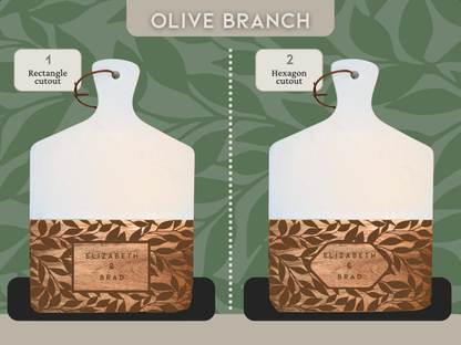 Personalized with Couple's Names - Marble Handled Acacia Wood Serving / Charcuterie Board