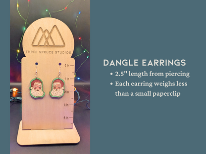 Nostalgic Winking Santa Earrings in Super-Light Wood