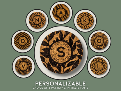 Personalized Round Cork Coasters with Name and Initial (set of 4)