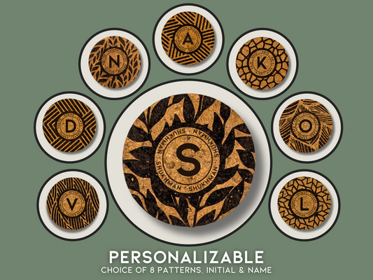 Personalized Round Cork Coasters with Name and Initial (set of 4)