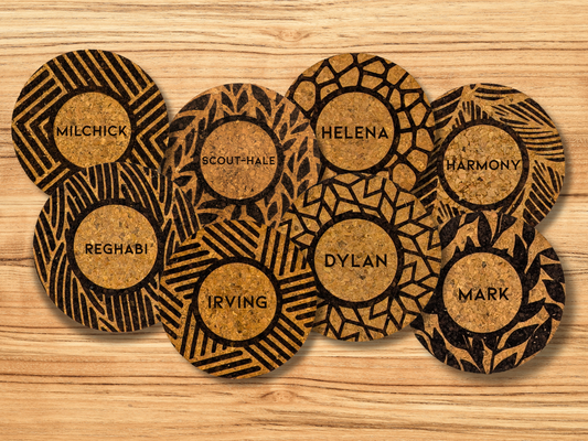 Personalized Round Cork Coaster with Name (Individual Coaster)