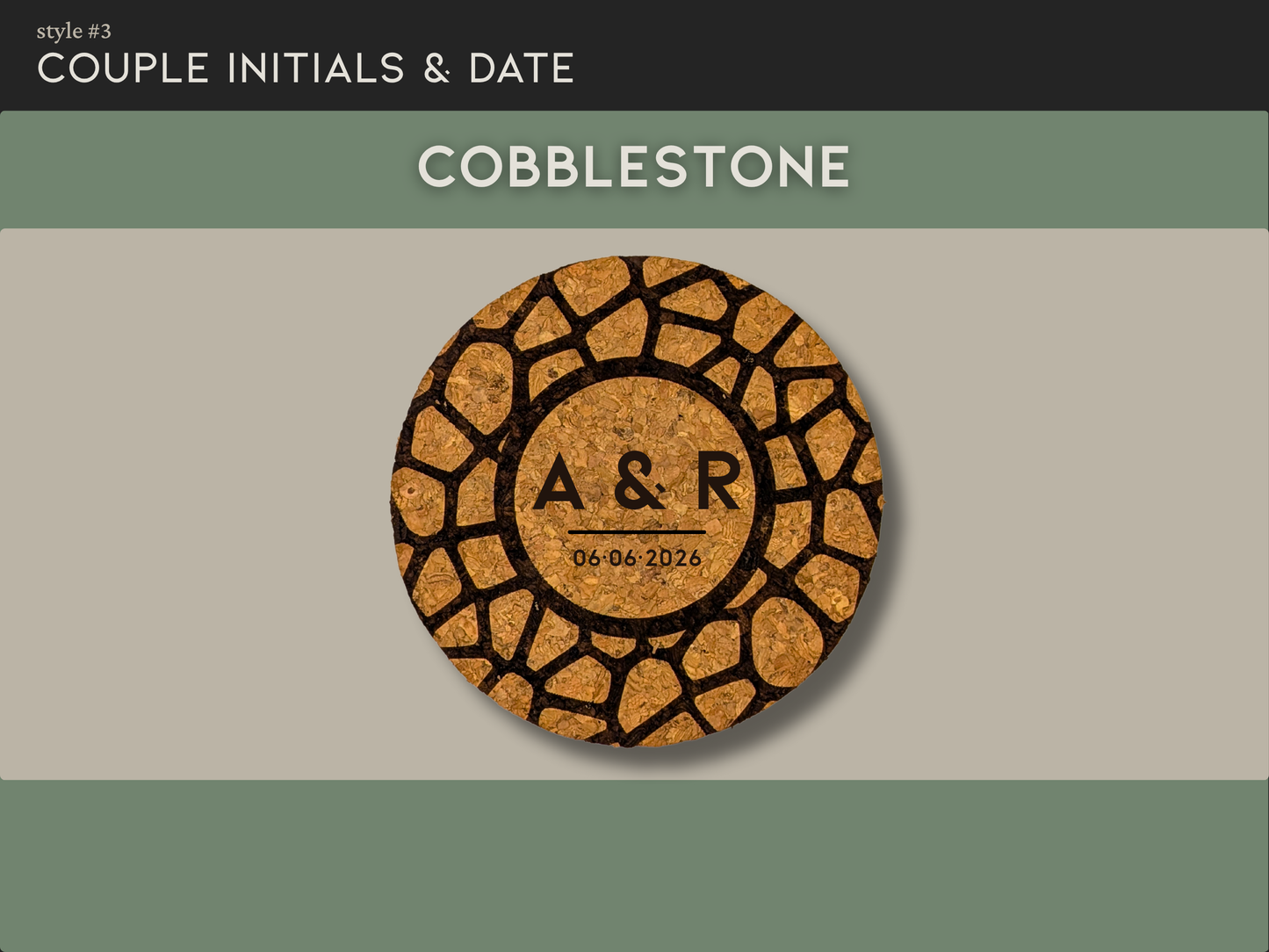 Personalized Round Cork Coasters with Couple Initials and Date (set of 4)