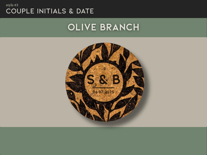 Personalized Round Cork Coasters with Couple Initials and Date (set of 4)