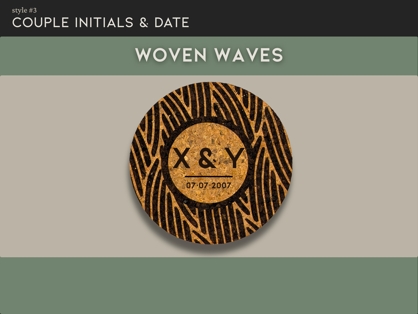 Personalized Round Cork Coasters with Couple Initials and Date (set of 4)