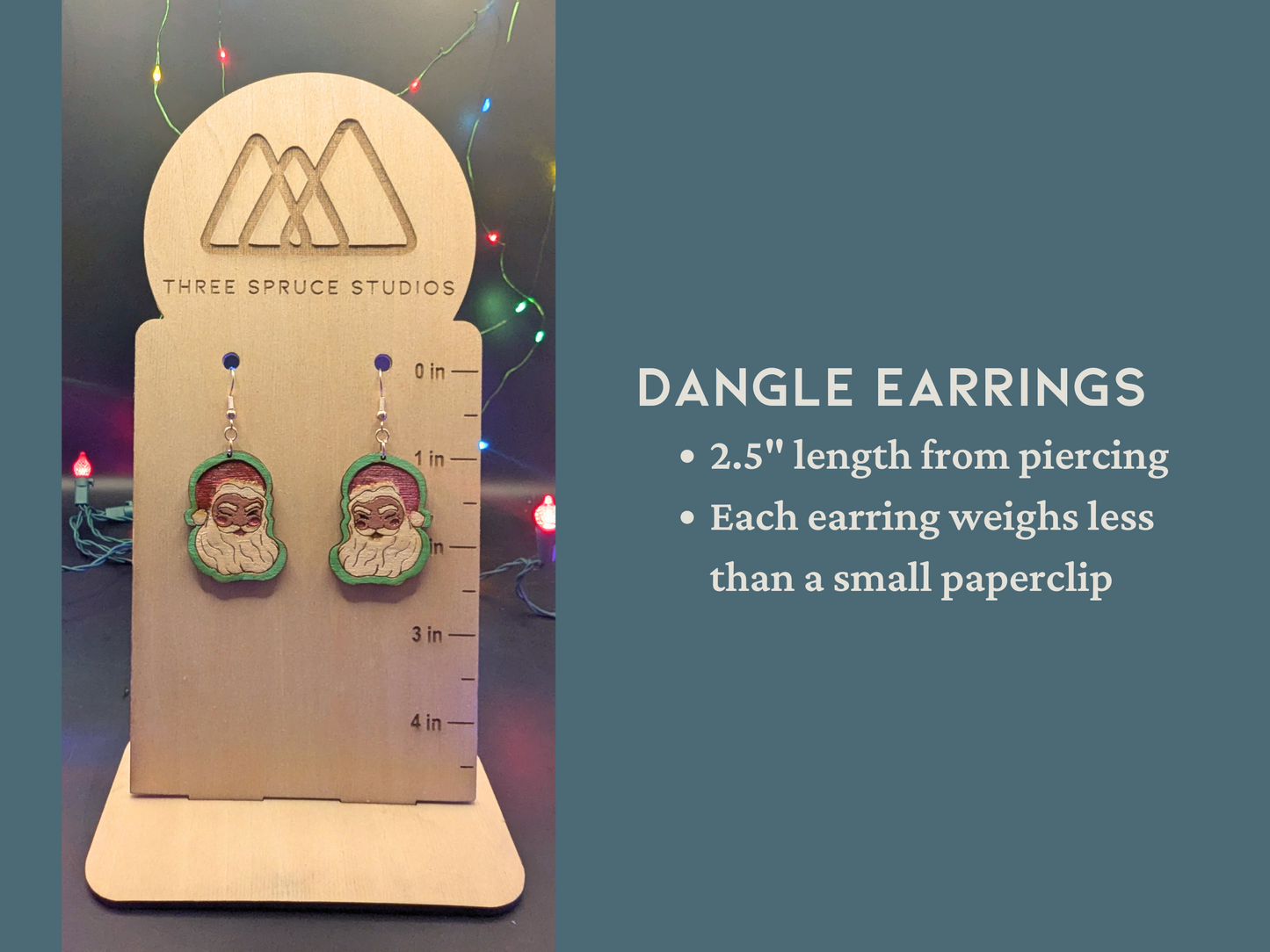 Nostalgic Winking Santa Earrings in Super-Light Wood