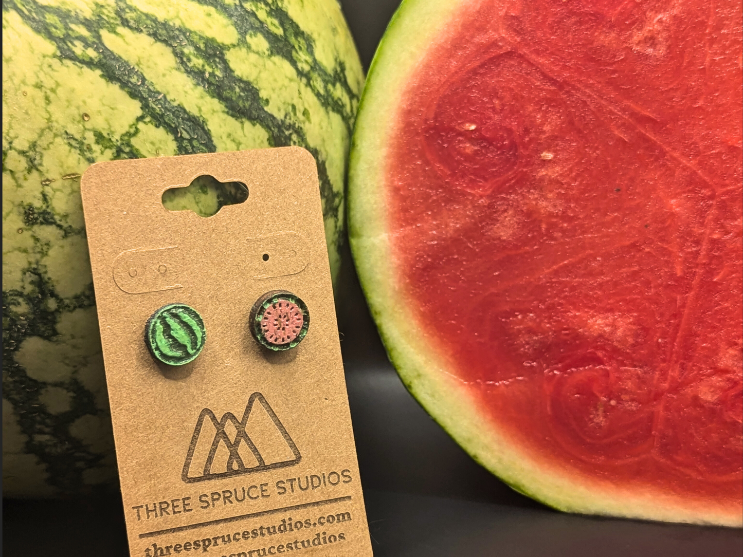 Watermelon Earrings in Super-Light Wood