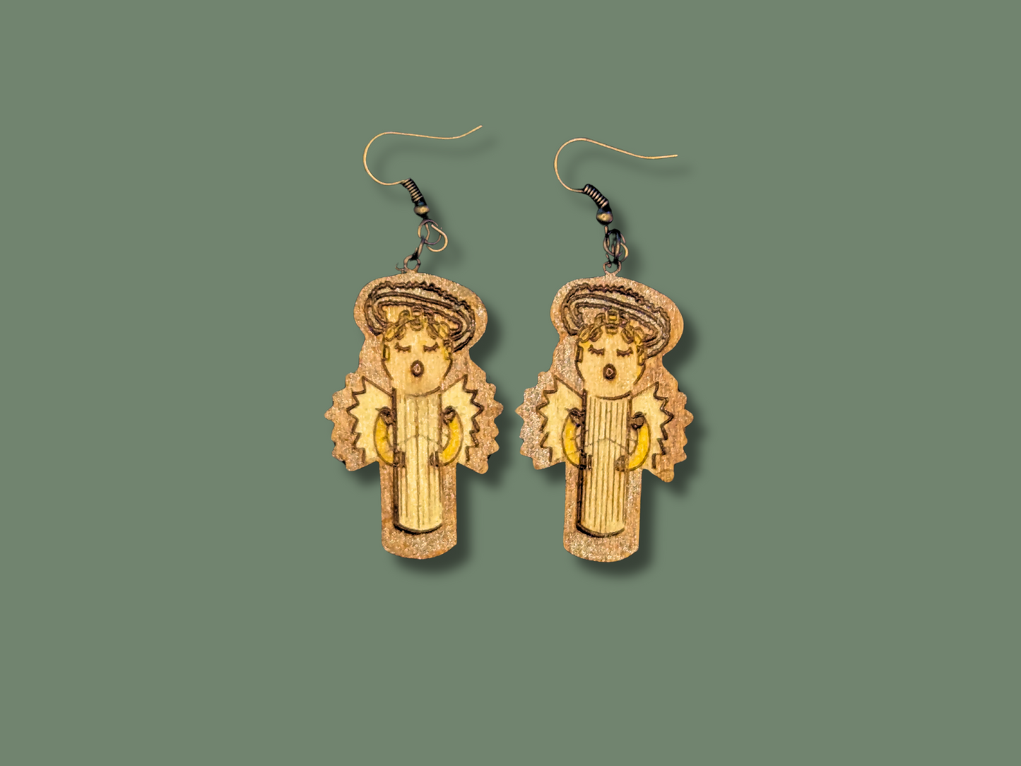 Nostalgic Pasta Angel Earrings in Super-Light Wood